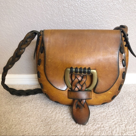 Vintage Handbags - 70’s Vintage Genuine Leather Boho Shoulder Bag